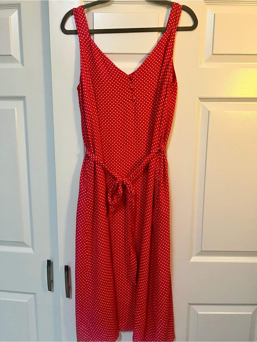 Joules Pink Polka Dot Tie-Waist Kenna Midi Sundress with Pockets NWOT